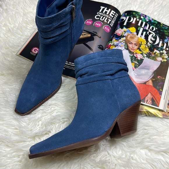 Vince Camuto Shoes - Vince Camuto Slouched Suede Western Boots Nerlinji Blue Slate